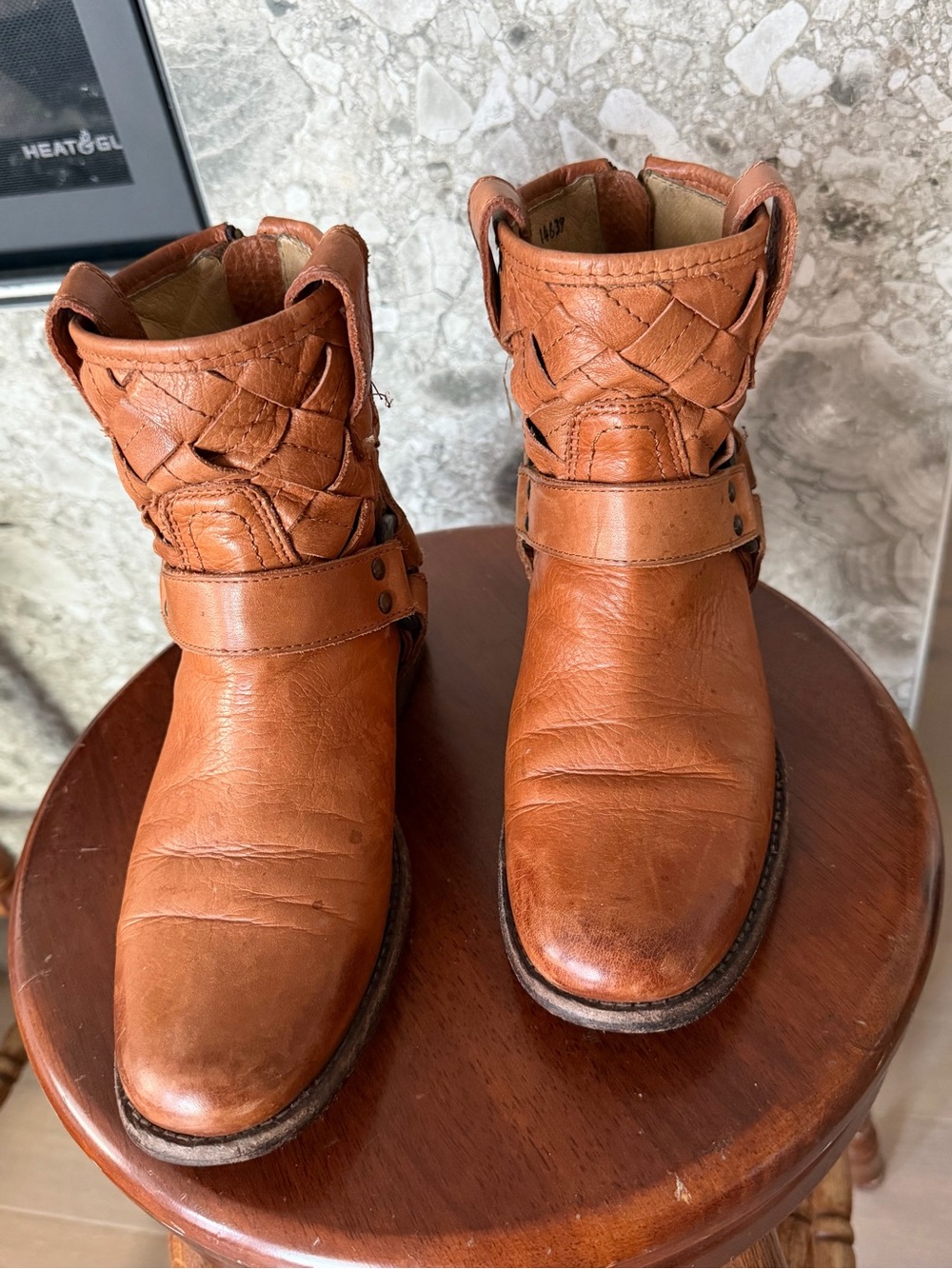 Frye Cognac Braided Leather Ankle Boots